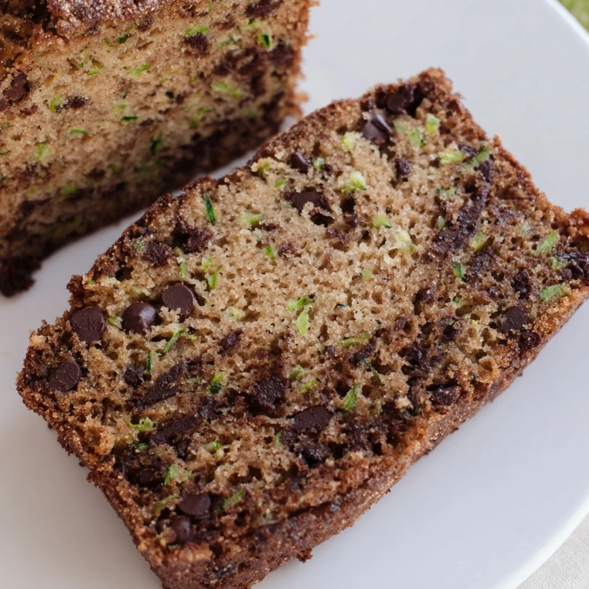 Freshly baked Chocolate Chip Zucchini Bread with cinnamon, featuring a moist crumb and melted chocolate chips in every slice.