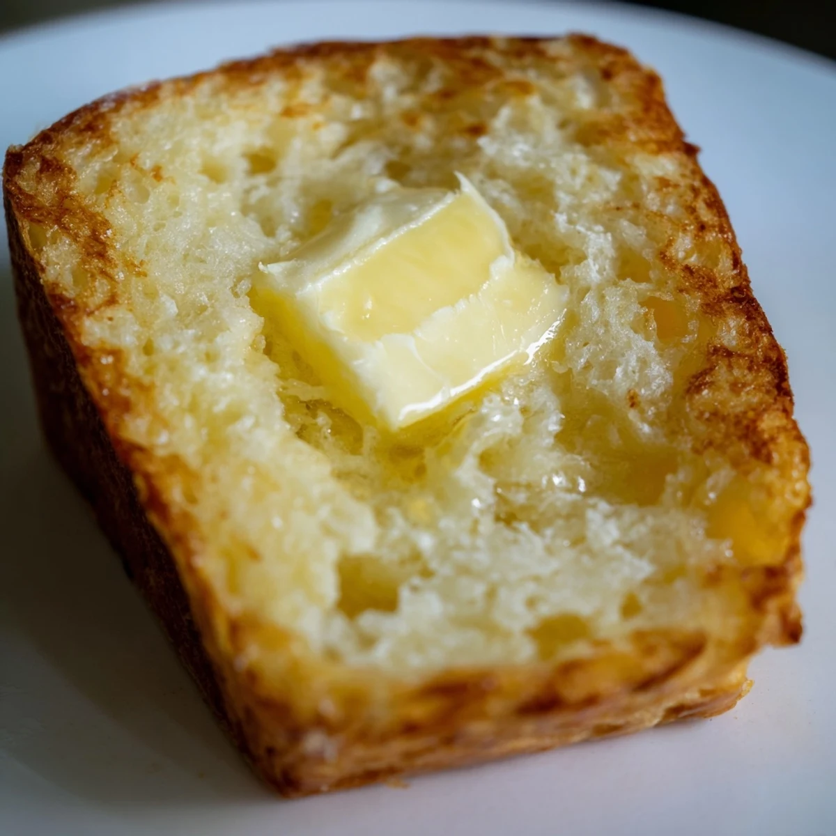 Golden, pan-fried slices of Irish Potato Bread with Butter are stacked and ready to serve.  
