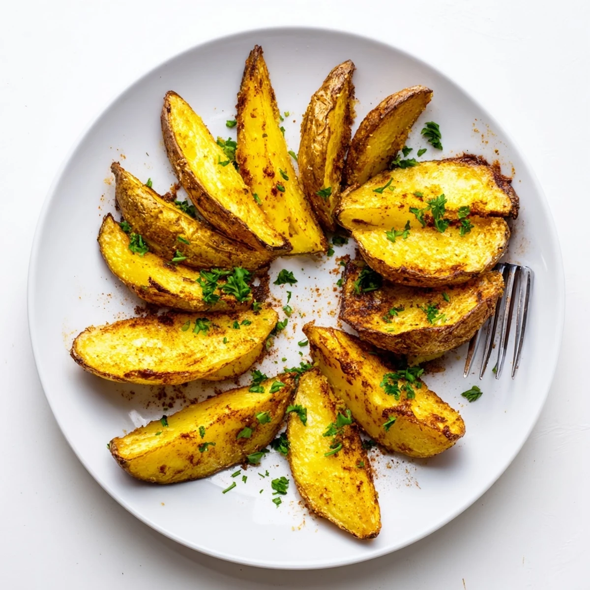 Freshly baked Crispy Oven Baked Potato Wedges with golden edges and fluffy centers, served in a rustic bowl.