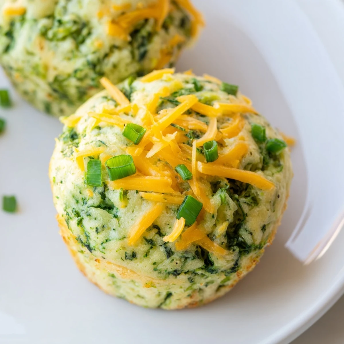 These golden St. Patrick's Day Spinach Muffins feature a vibrant green interior studded with cheddar and green onions.