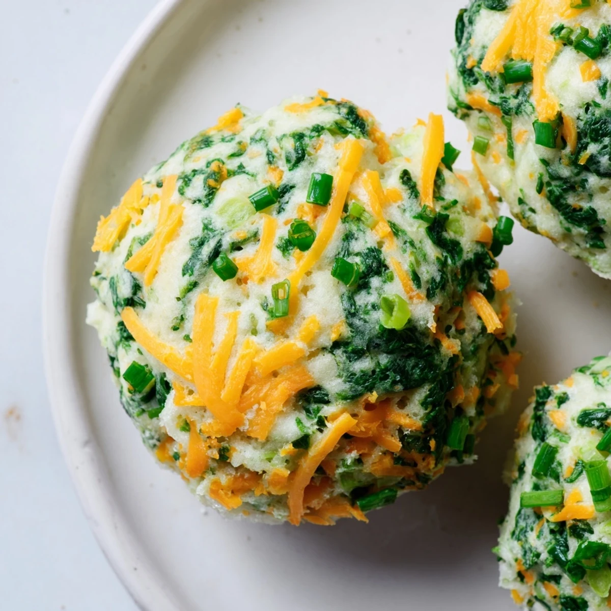 Freshly baked St. Patrick's Day Spinach Muffins arranged on a rustic wooden board, showcasing their fluffy texture and melted cheese.
