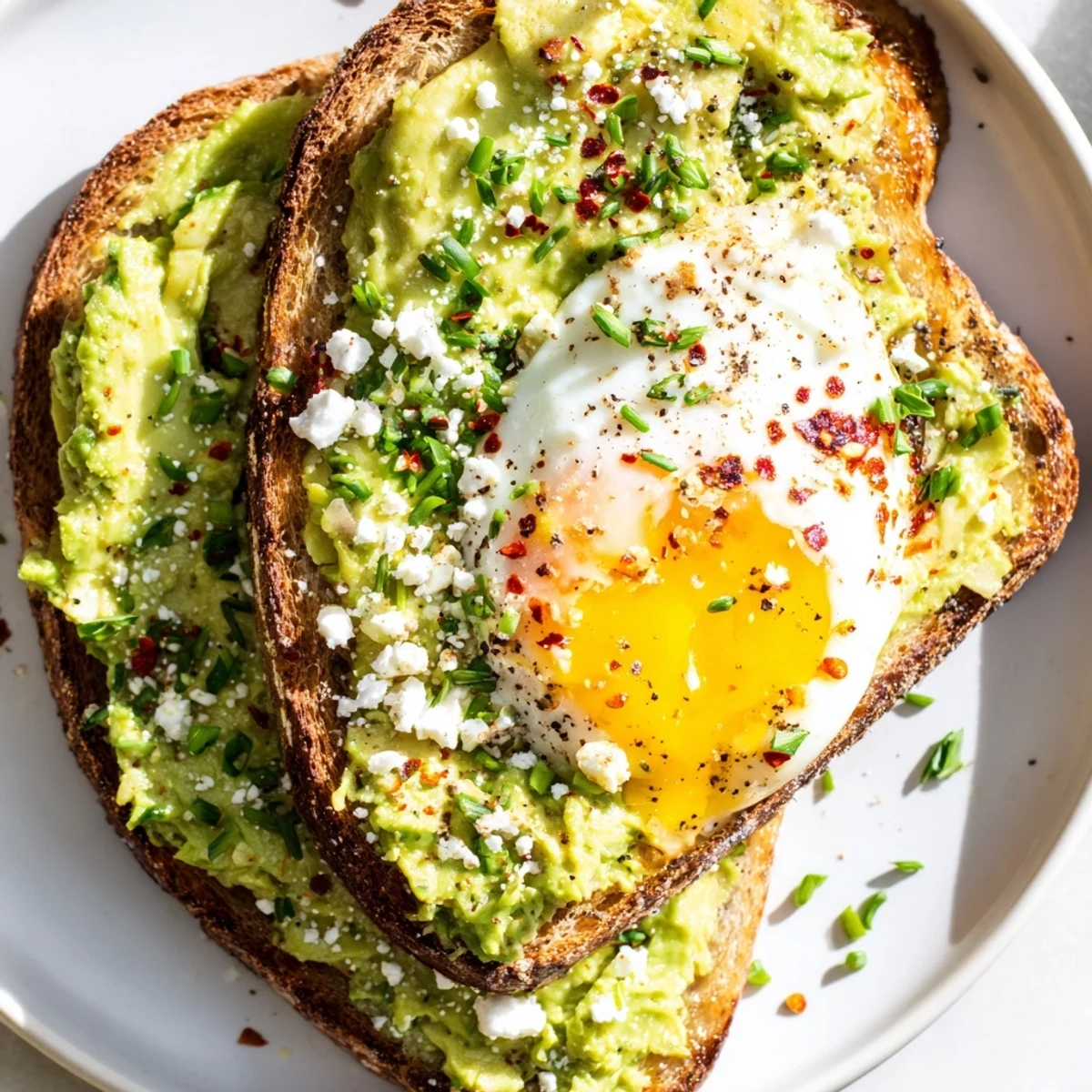 Savory Green Avocado Toast with Egg served on a plate, ready to enjoy with coffee for a healthy brunch.