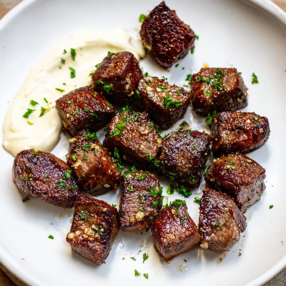 Garlic Butter Steak Bites sizzling in a skillet with melted butter, minced garlic, and fresh parsley.