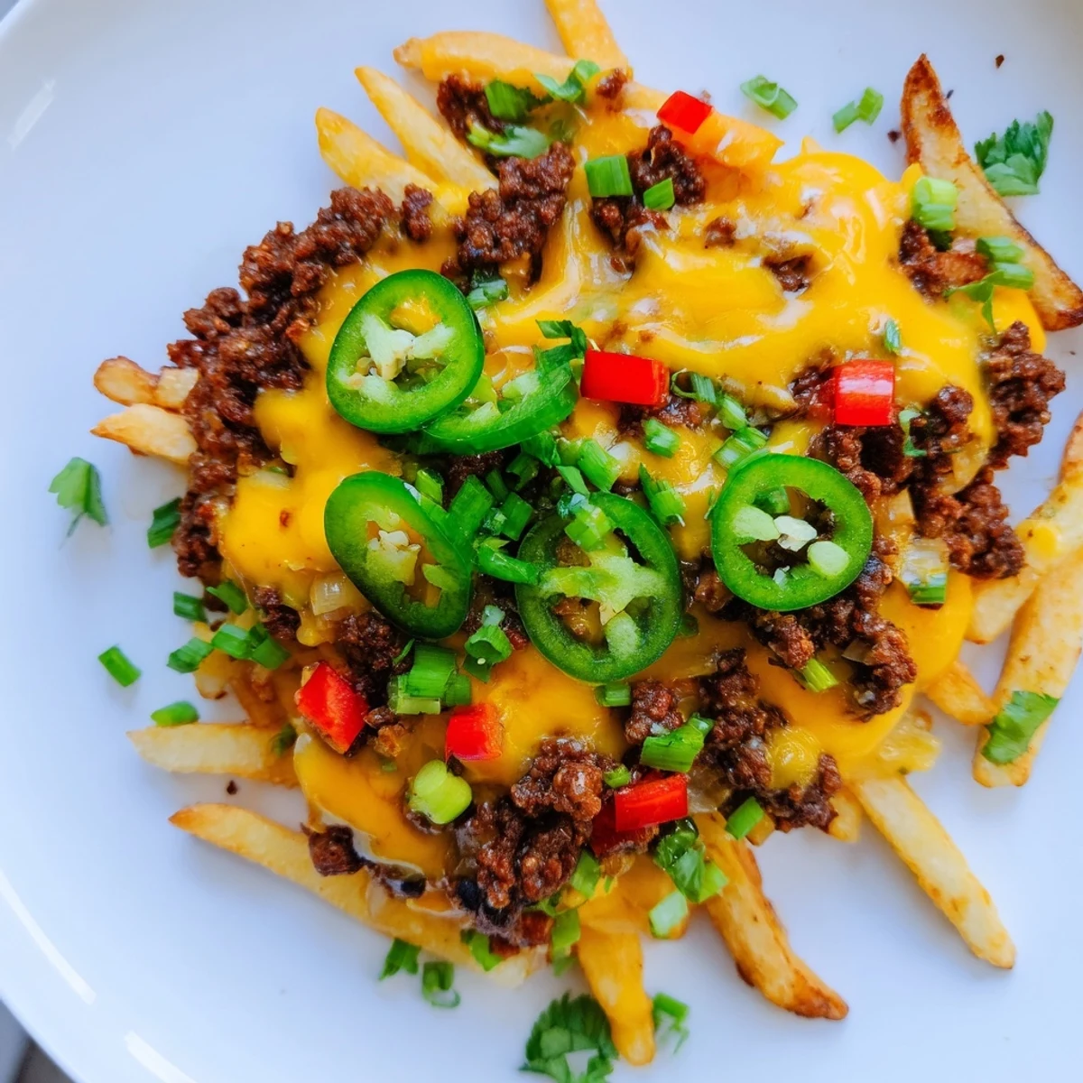 Hearty beef chili with tender beans and smoky spices blanket crispy fries, topped with bubbly melted cheddar cheese.