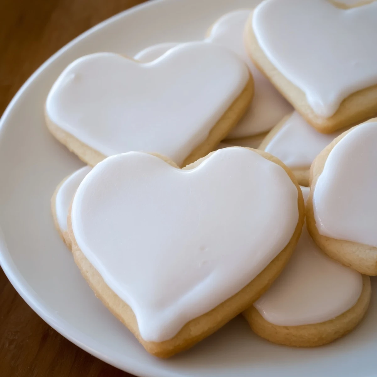 Tender, buttery Heart Shaped Sugar Cookies with Royal Icing stand out with glossy, crisp white icing on a baking sheet.