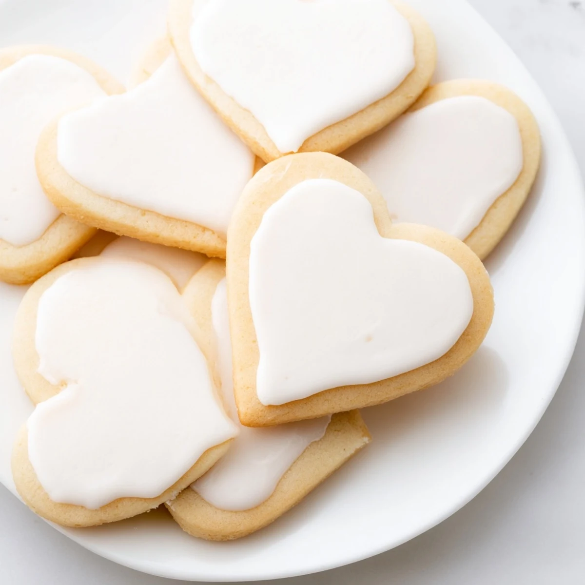 Golden Heart Shaped Sugar Cookies with royal icing arranged on a cooling rack after baking.