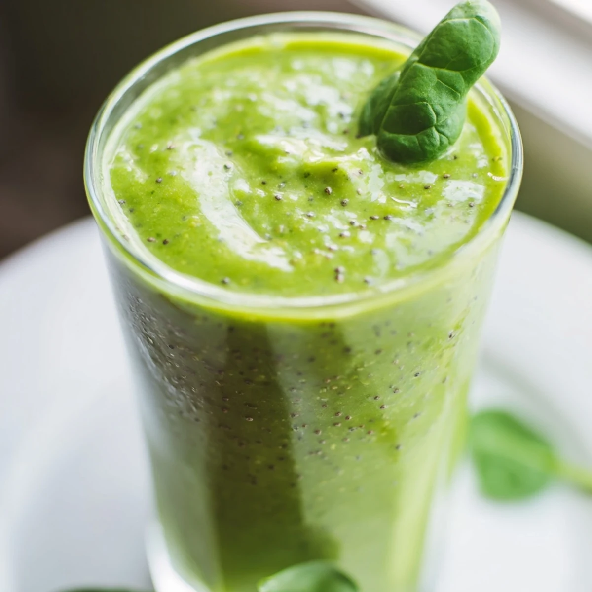 This Detox Green Smoothie with Spinach and Ginger features creamy banana and frosty pineapple chunks.