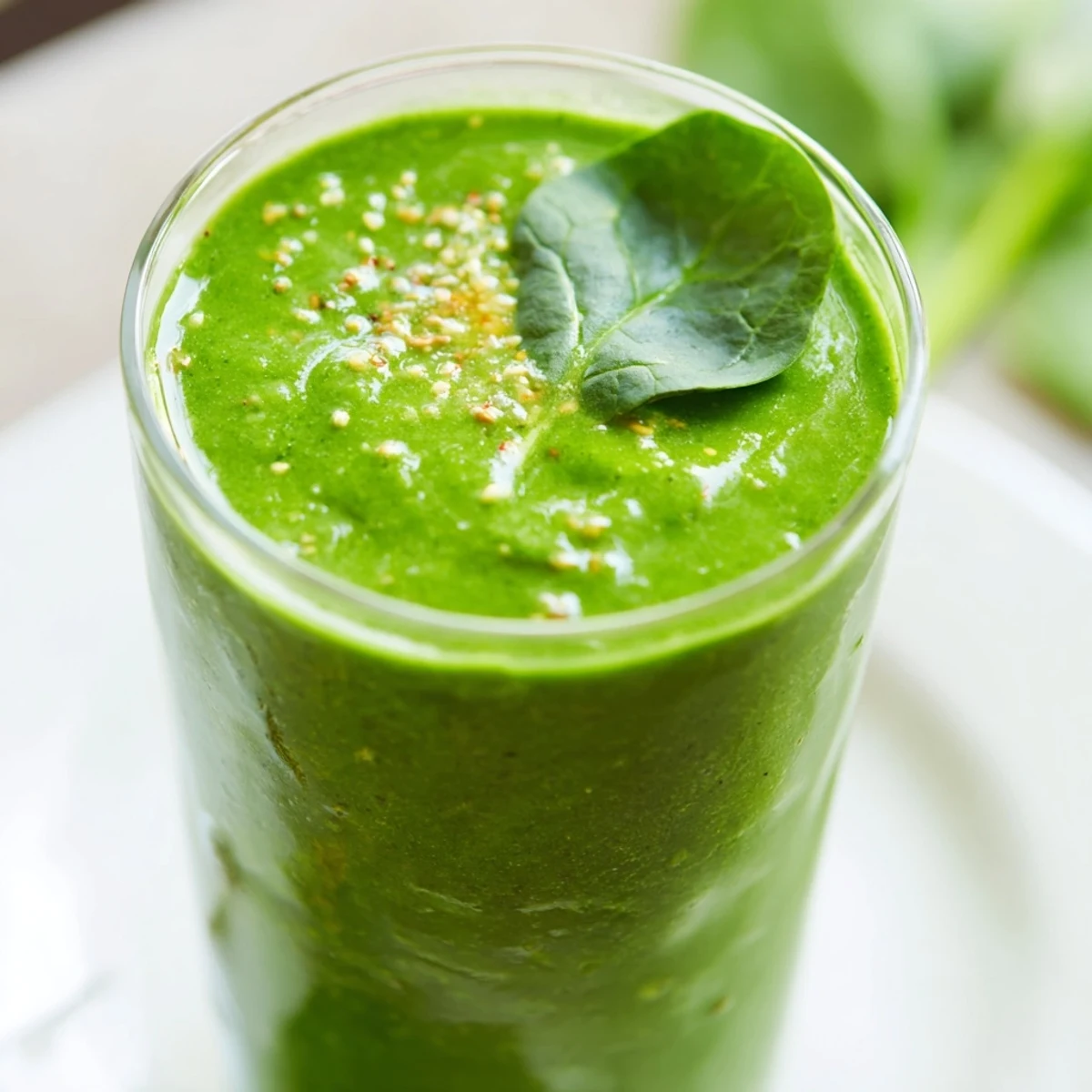 Serving the Detox Green Smoothie with Spinach and Ginger in a tall glass with a straw.