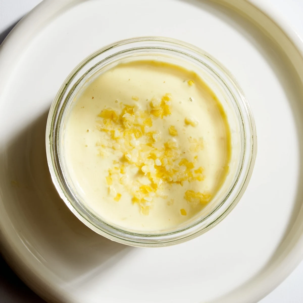 Bright yellow Lemon Dijon Dressing drizzled over a fresh green salad with cherry tomatoes and cucumbers.