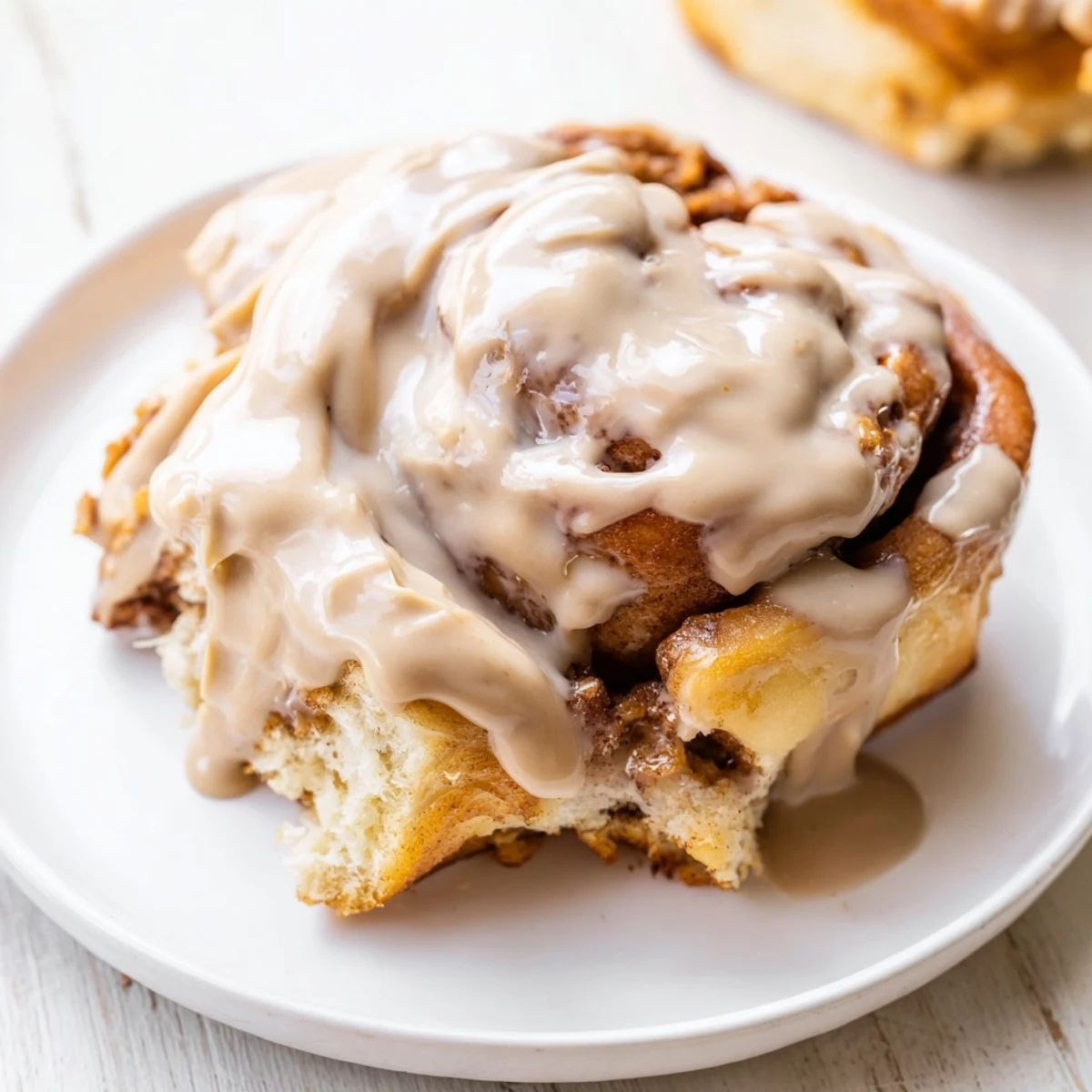 Warm Soft and Gooey Biscoff Cinnamon Rolls on a rustic plate, ready for breakfast.