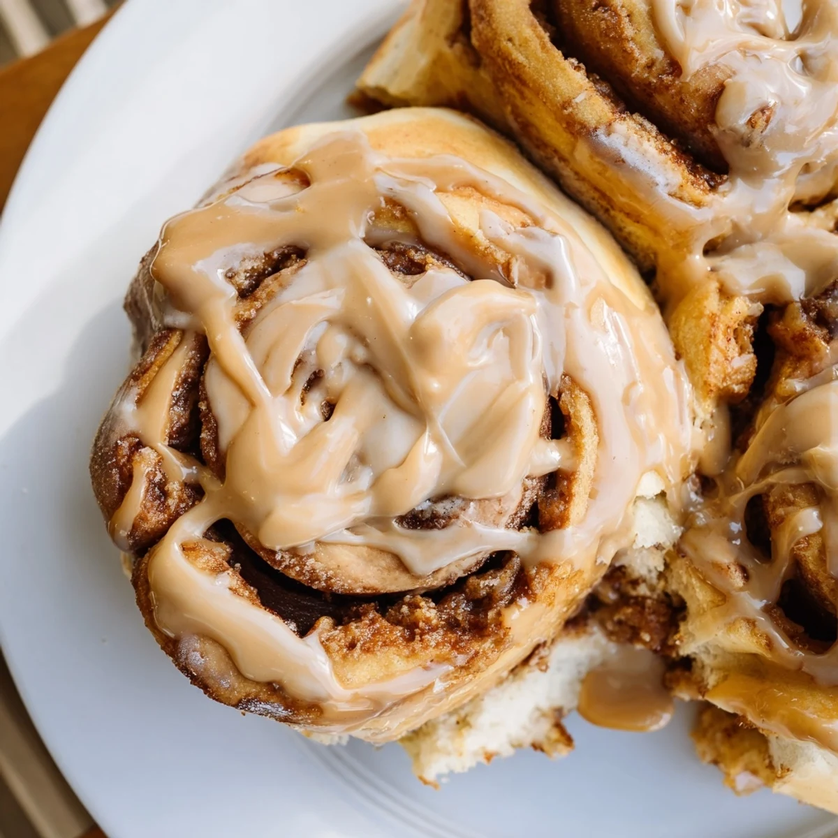 Freshly baked Soft and Gooey Biscoff Cinnamon Rolls drizzled with creamy cookie butter glaze.