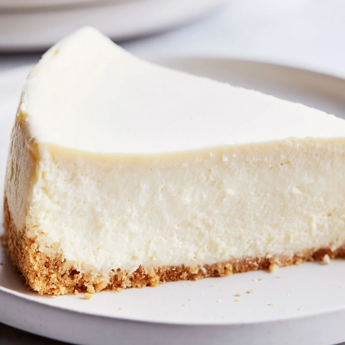A freshly baked Rich Greek Yogurt Cheesecake shows its golden crust and tangy filling.