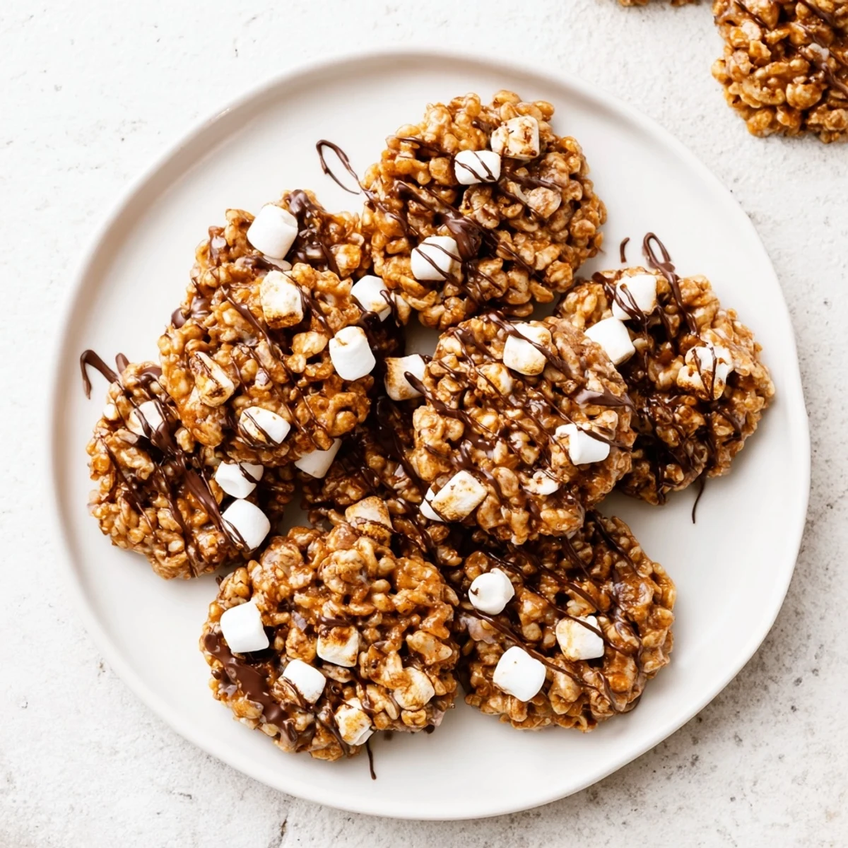 Crunchy Rice Krispie base meets bold coffee flavor in these no-bake cookies, topped with a chocolate drizzle.  