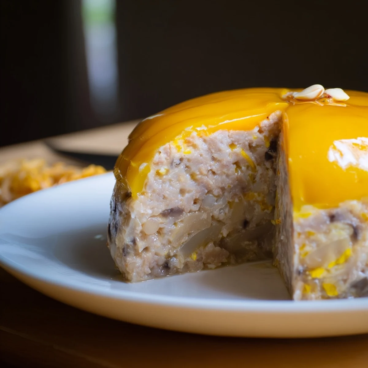 Sliced Cha Trung Hap served with jasmine rice and crunchy pickled vegetables.  