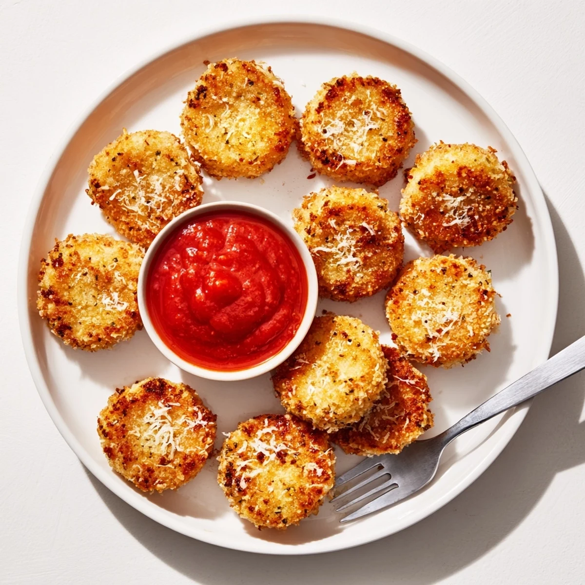 Serving Crispy Cottage Cheese Treats alongside tzatziki for a tasty appetizer or snack.