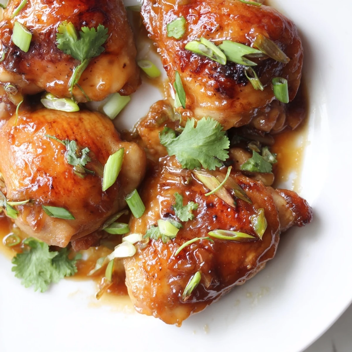 Ga Kho chicken thighs simmering in savory caramel sauce, served with fresh cilantro garnish.