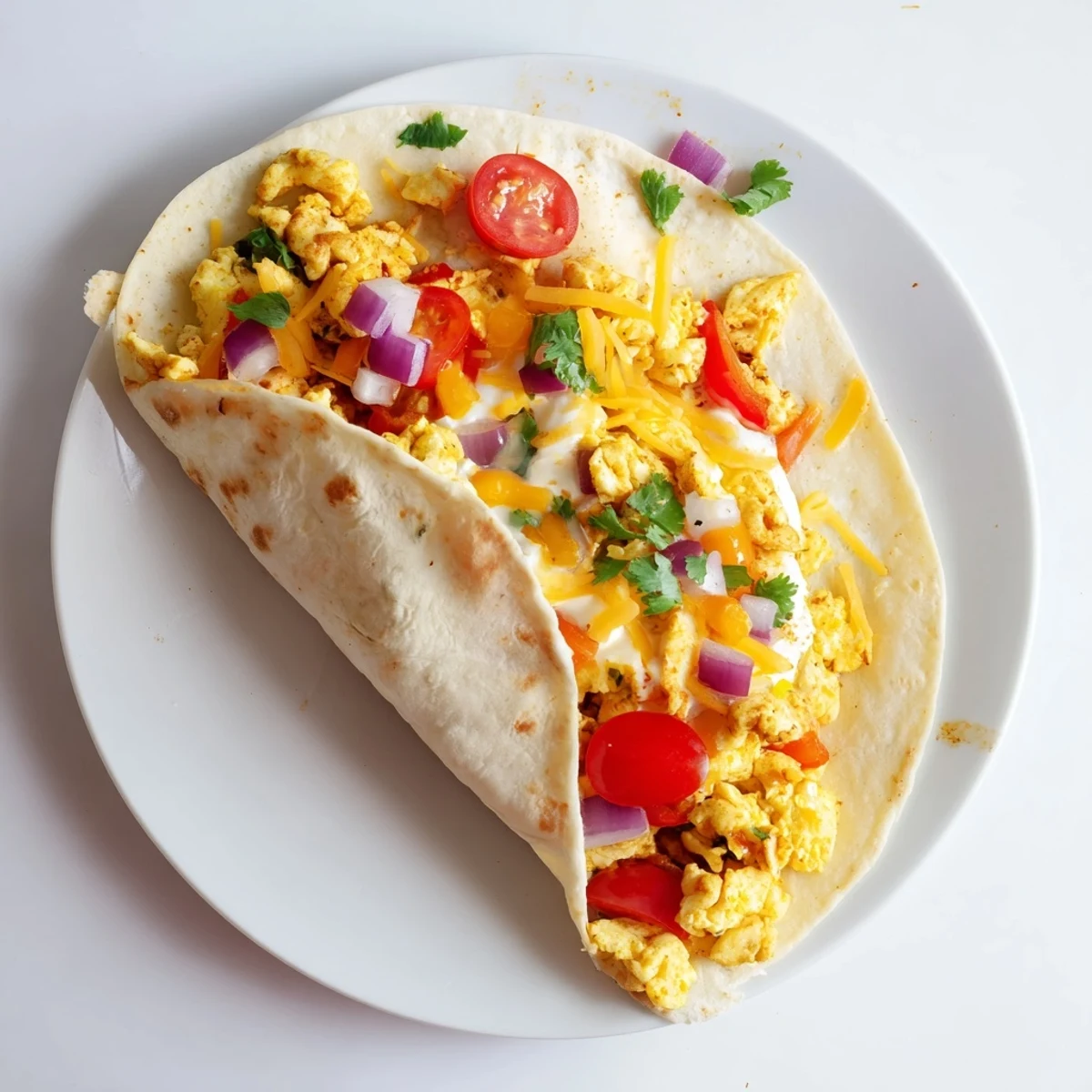 A close-up of Tex Mex Egg Tortilla Pockets, filled with fluffy eggs and melted cheese, ready to eat.