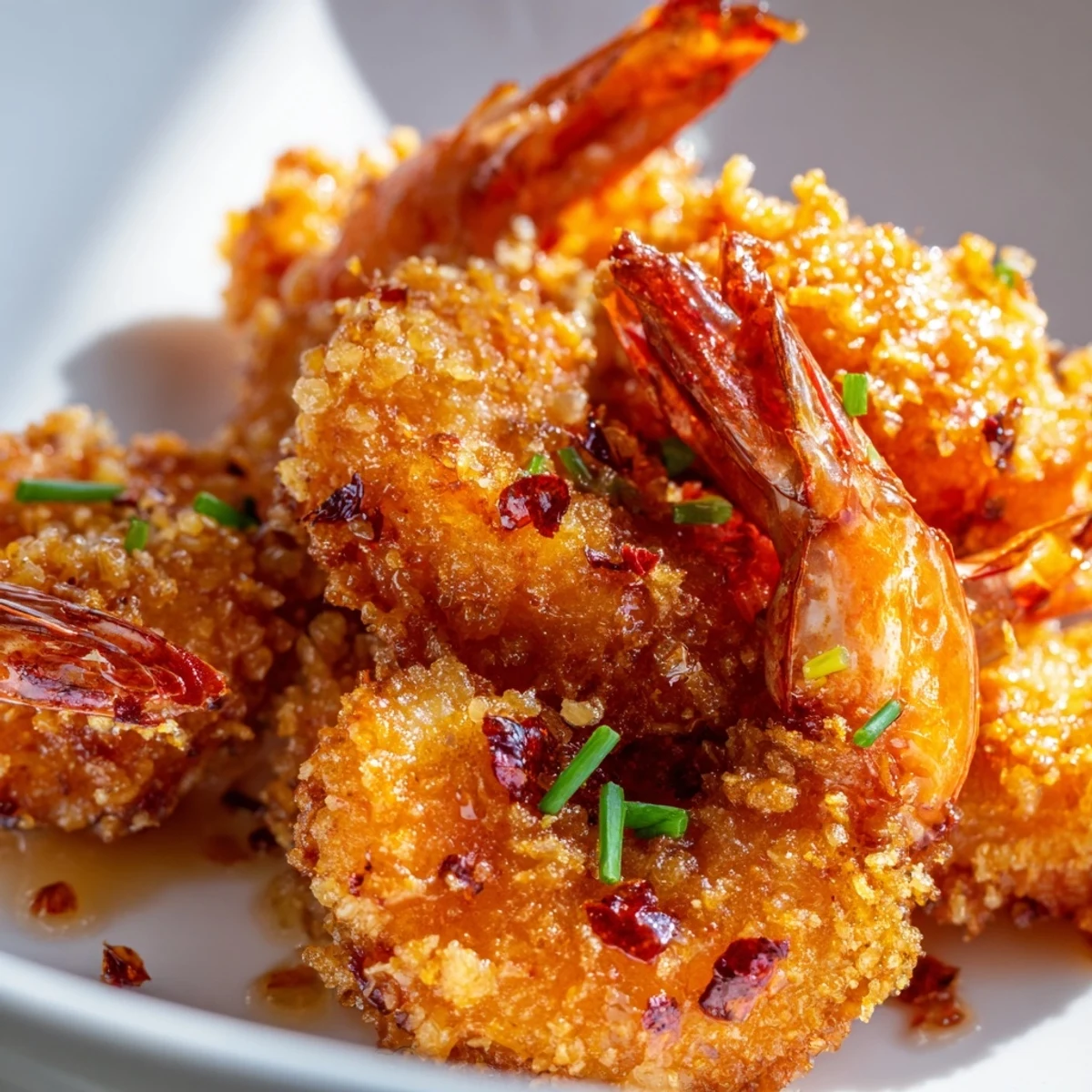 Crispy fried shrimp tossed in spicy hot honey glaze garnished with fresh herbs