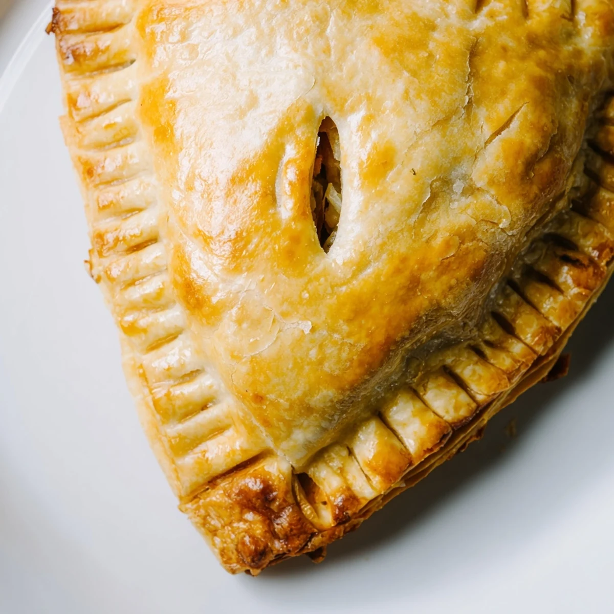 Baked crispy Irish Beef and Guinness hand pies on a rustic wooden serving board