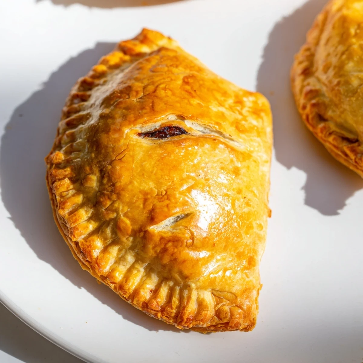 Close-up of Irish Beef and Guinness hand pies showing golden crust and tender beef chunks