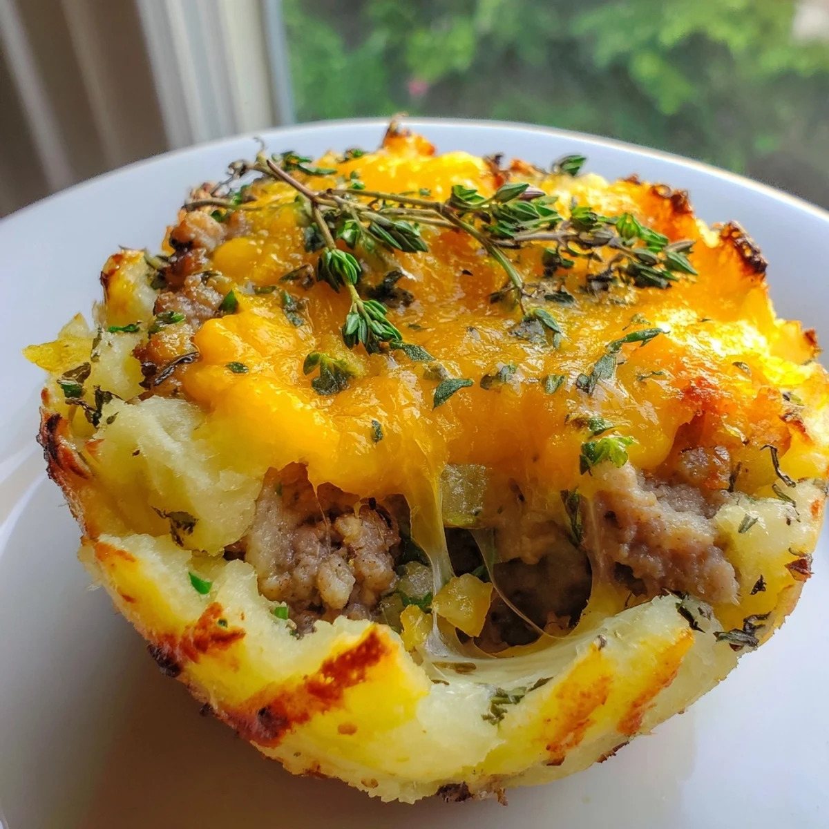 Festive individual potato nests filled with savory browned Irish sausage and herbs, baked until golden and garnished with fresh chives