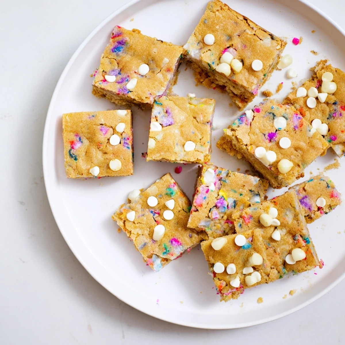 Festive Spring Funfetti Blondies displaying soft texture and cheerful sprinkles on serving platter