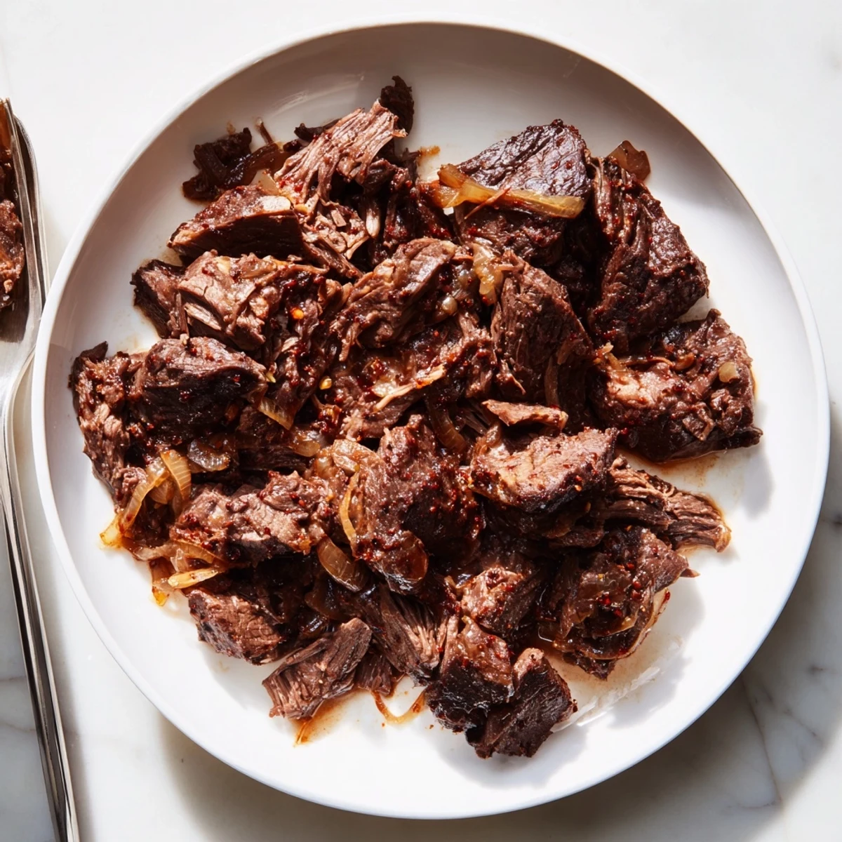 Tender Crock Pot shredded beef with rich spices perfect for tacos or sandwiches