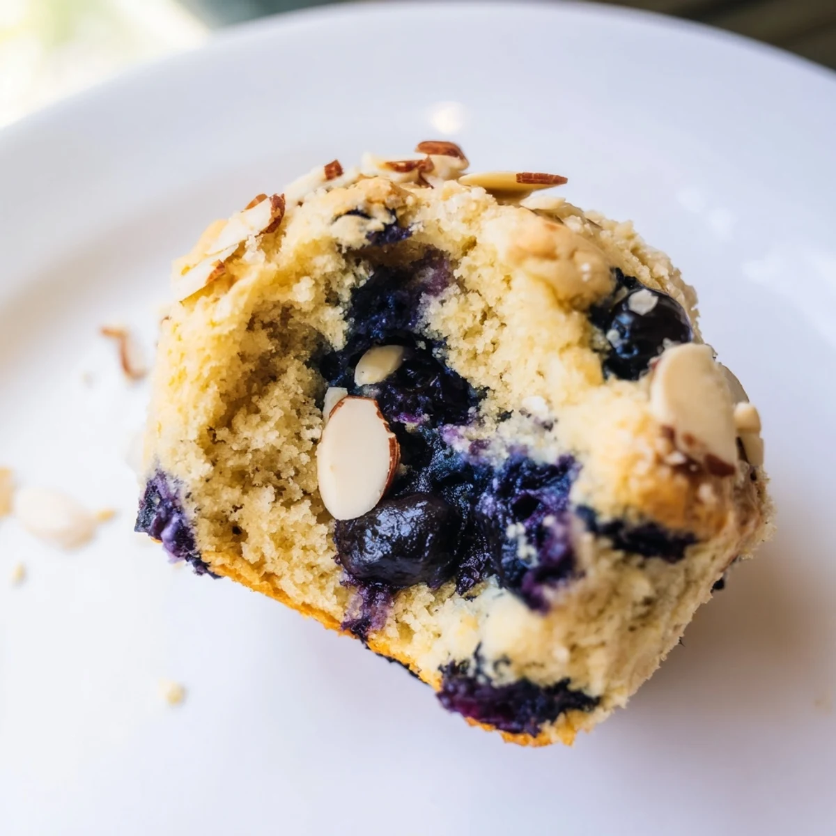 Golden almond flour blueberry muffins with Greek yogurt cooling on a wire rack