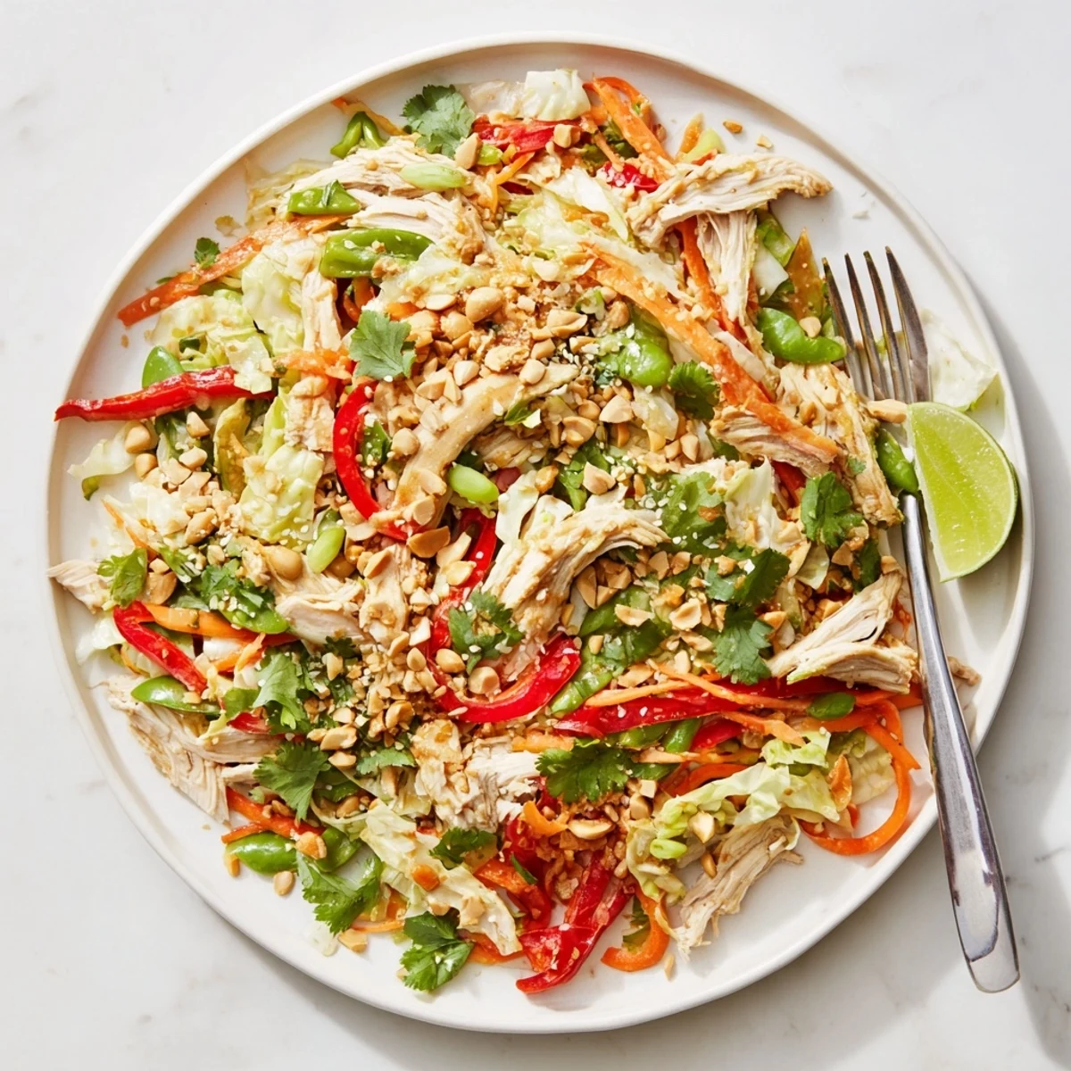 Fresh rotisserie chicken tossed with crisp vegetables in zesty sesame-ginger Asian chicken salad