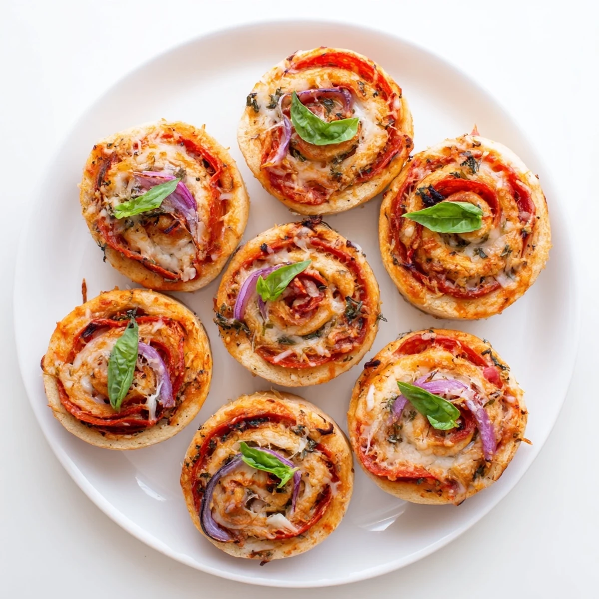 Golden brown easy pizza roses with melted cheese and pepperoni in a muffin tin