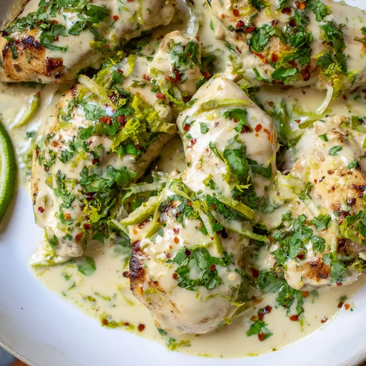Tender chicken simmered in thick coconut milk sauce infused with vibrant lime zest and spicy ginger flavors.