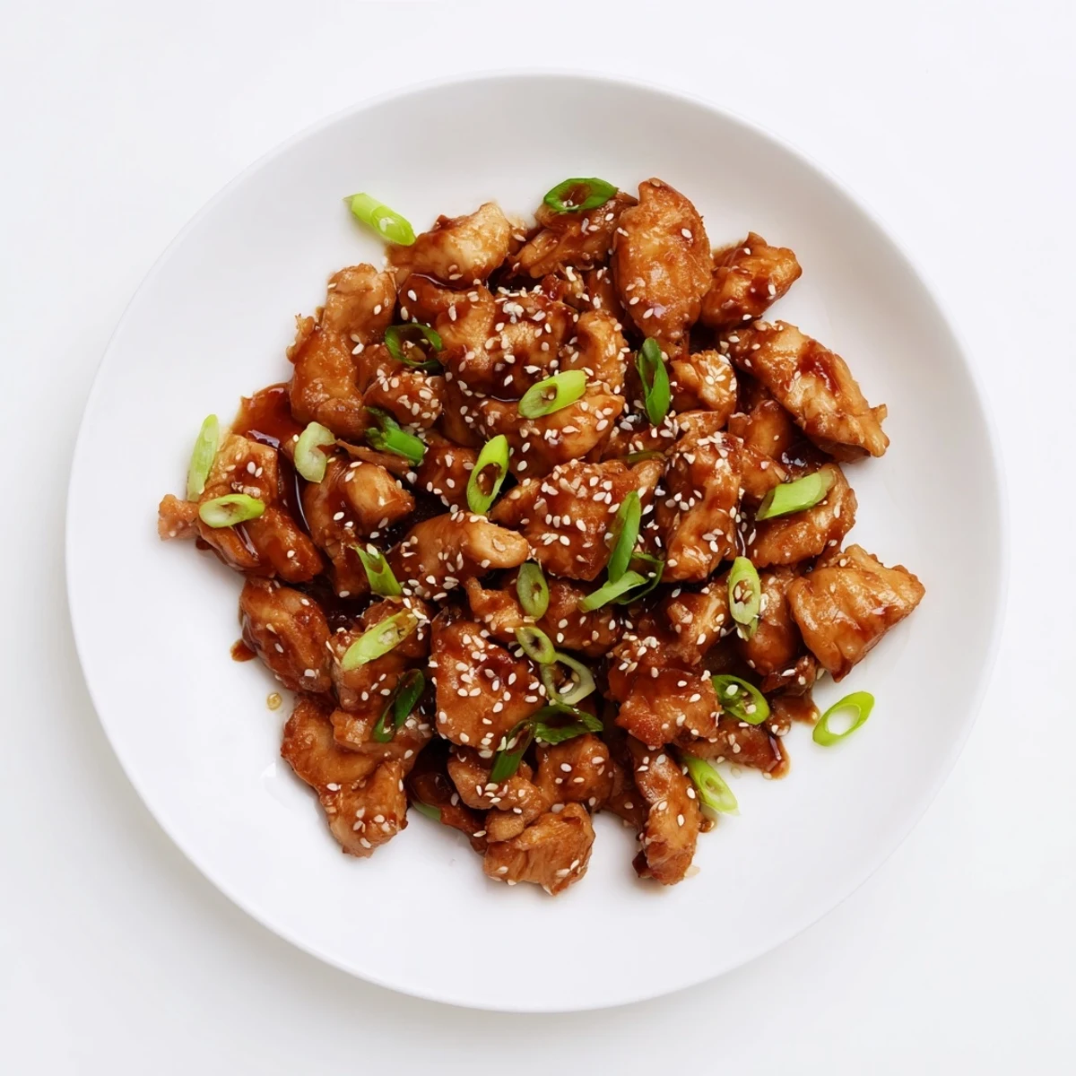 Slow cooker Crockpot Teriyaki Chicken pieces glazed in thick savory sauce with green onion garnish
