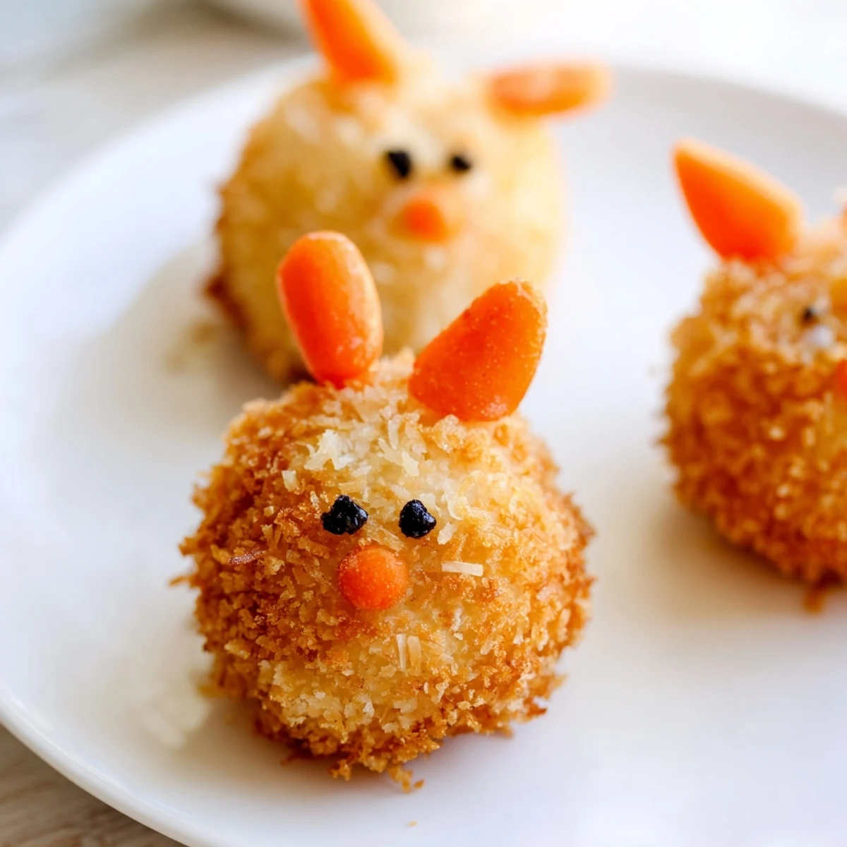 Fluffy mashed potato Easter bunny croquettes withParmesan and panko breadcrumb coating
