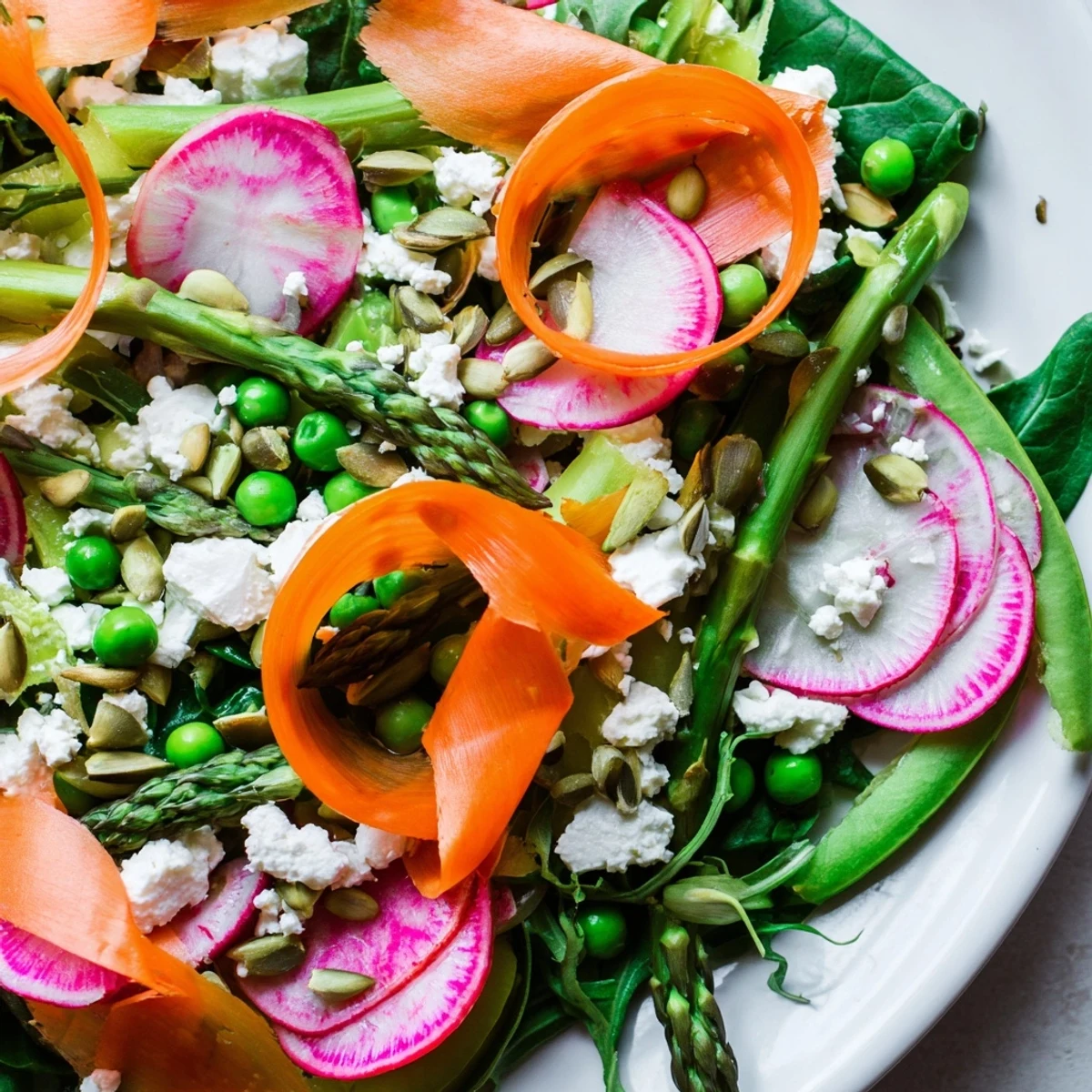 Crisp leafy greens and blanched asparagus shine in this colorful Bright Spring Salad