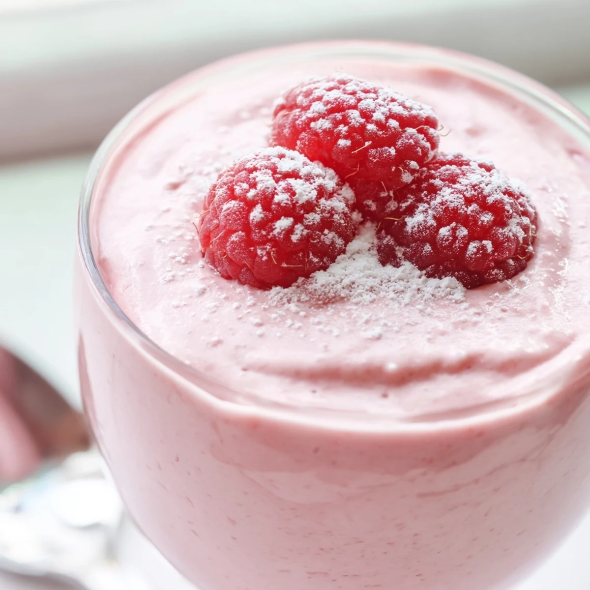 Fresh Raspberry Cloud Mousse topped with bright berries in elegant glass serving cups