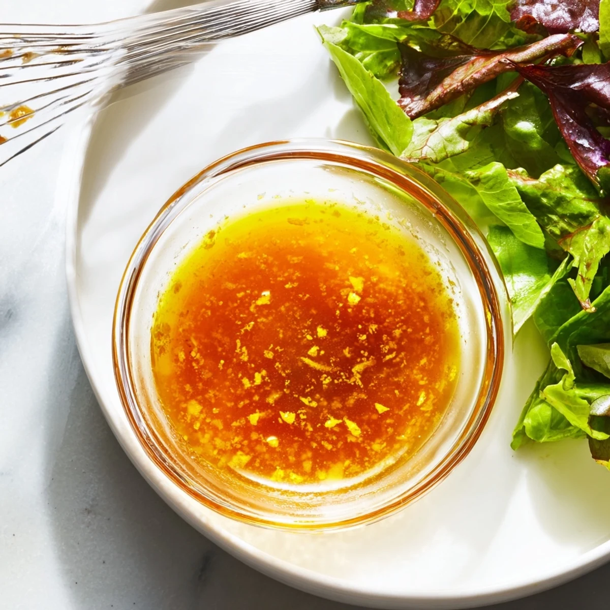 Homemade citrus vinaigrette in a glass jar beside fresh oranges and lemon wedges