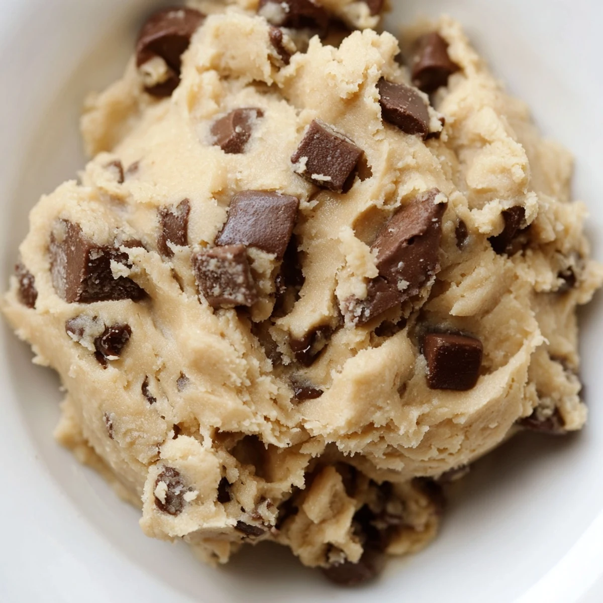 Creamy chocolate chip cookie dough scooped into balls and studded with melty chocolate chips
