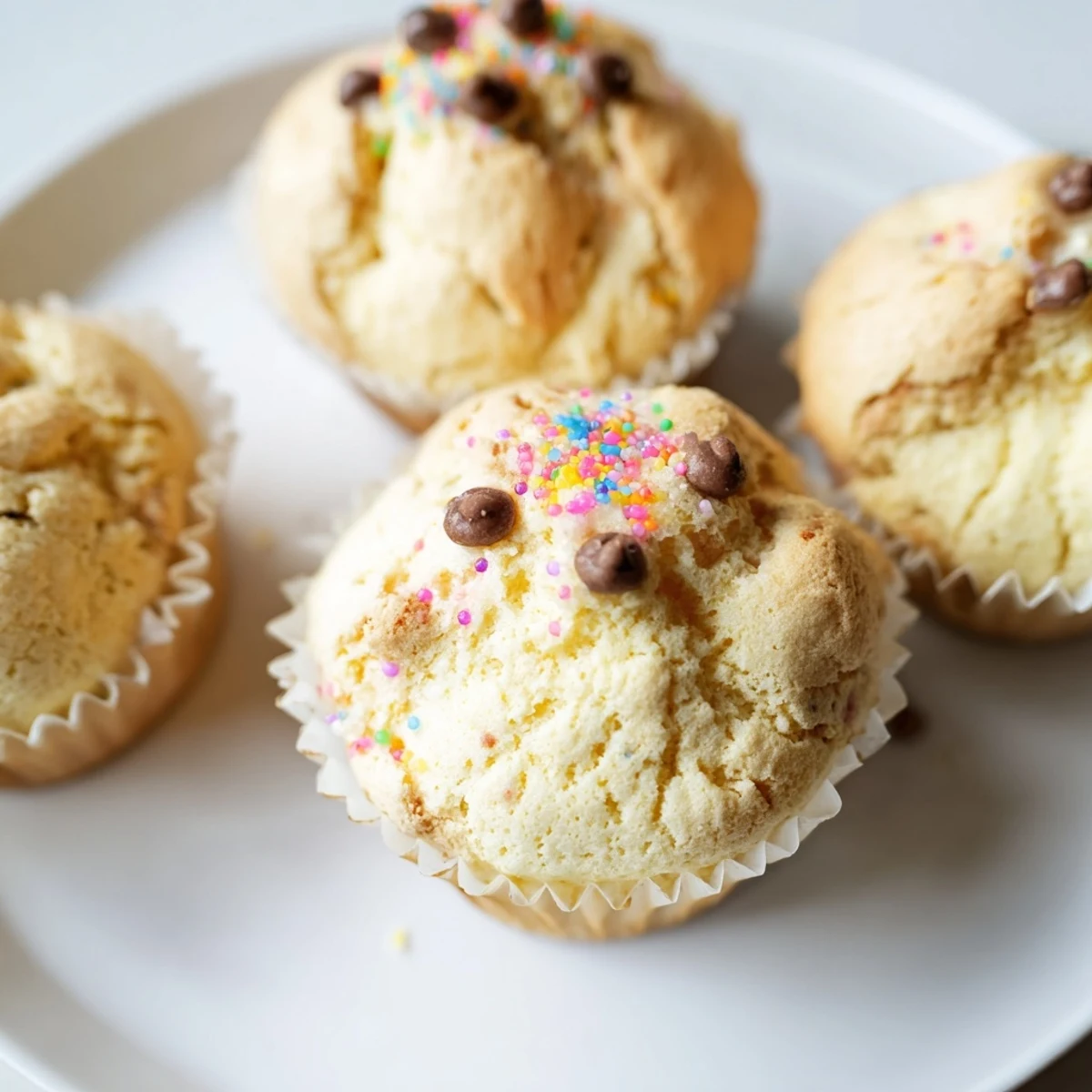 Fluffy steamed blooming cupcakes with cracked golden tops on a rustic plate
