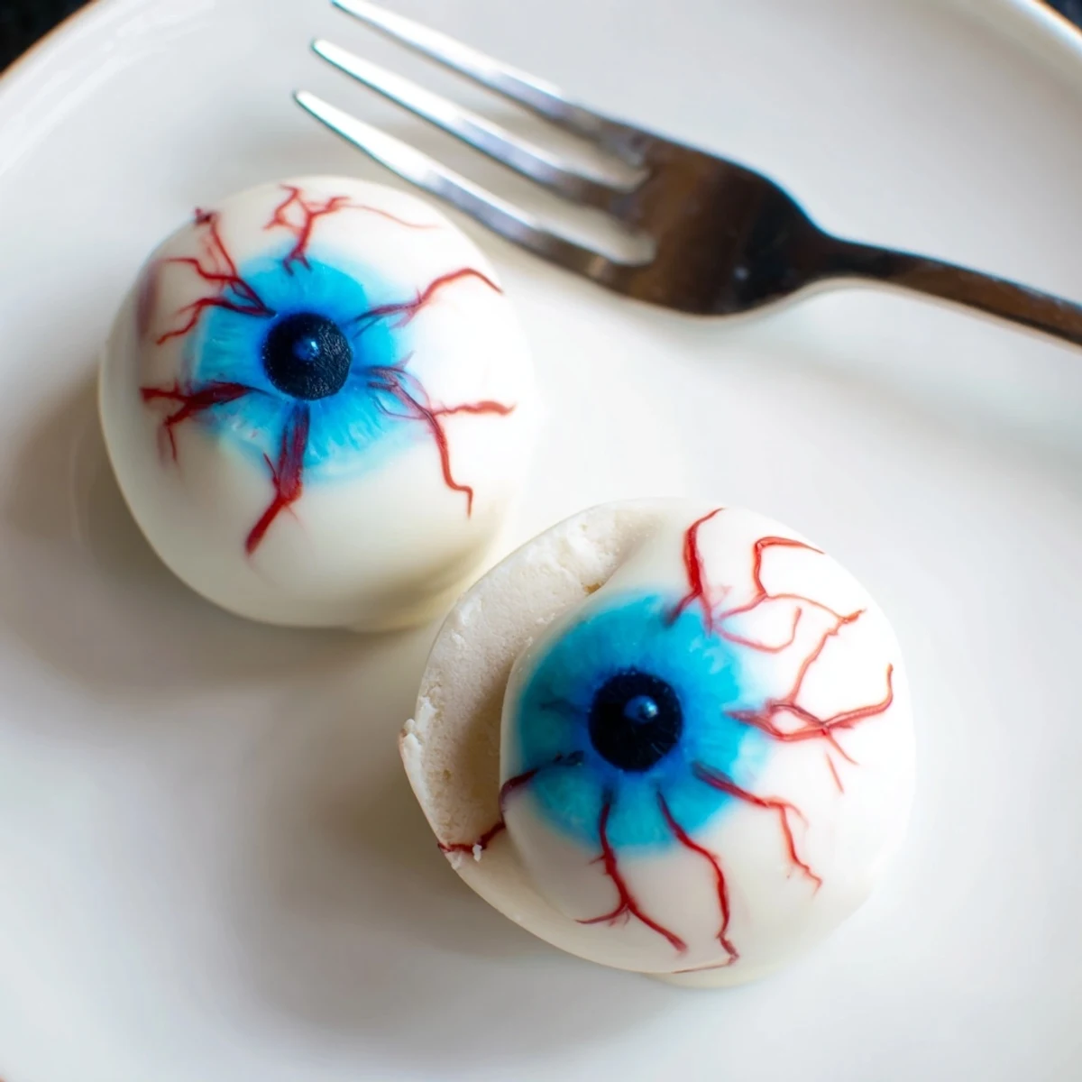 Creepy Halloween Cake Eyeballs with red veins on a spooky party platter