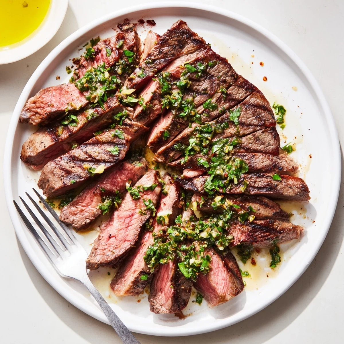 Chimichurri Steak Recipe featuring juicy grilled sirloin, drizzled with zesty herb sauce