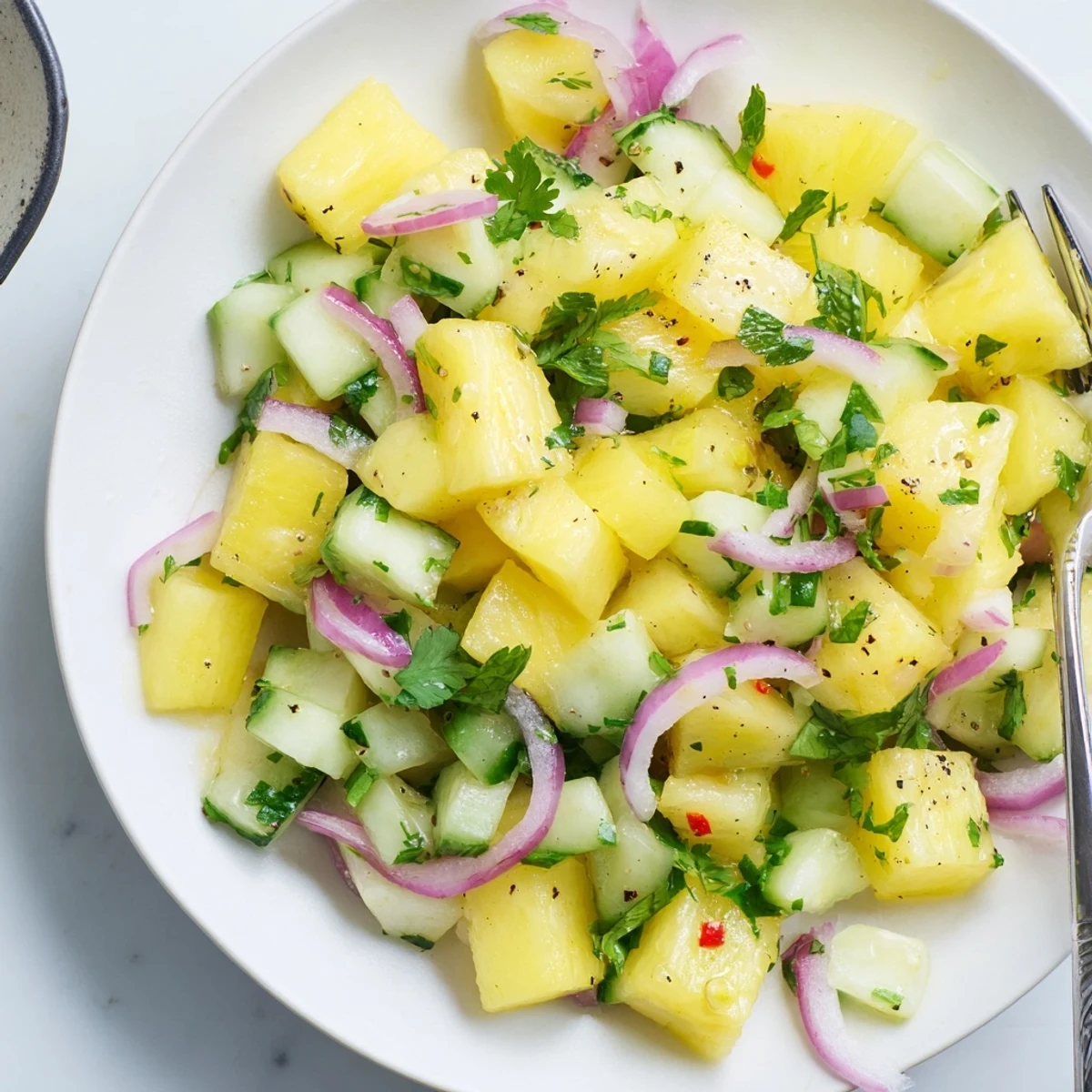 Pineapple Cucumber Salad bursting with sweet pineapple, crisp cucumber, and cilantro.