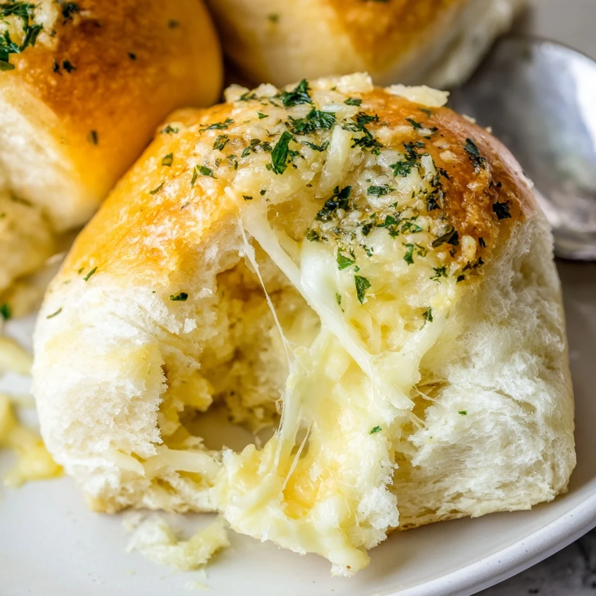 Buttery Cheese Garlic Rolls steaming on a tray, golden crust, melted cheese