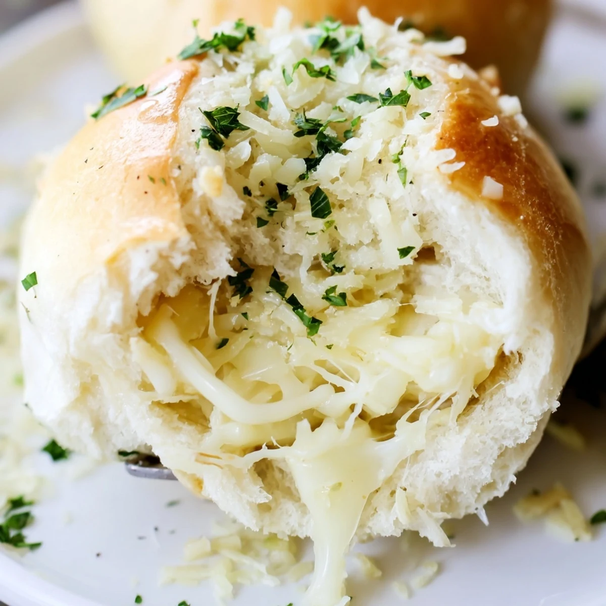 Warm Buttery Cheese Garlic Rolls brushed with garlic butter, sprinkled with parsley