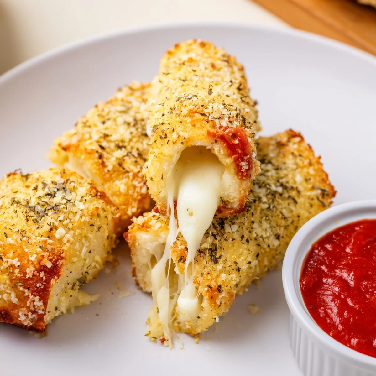 Crispy Cheesy Roll Ups with golden crust, gooey mozzarella oozing, served warm.