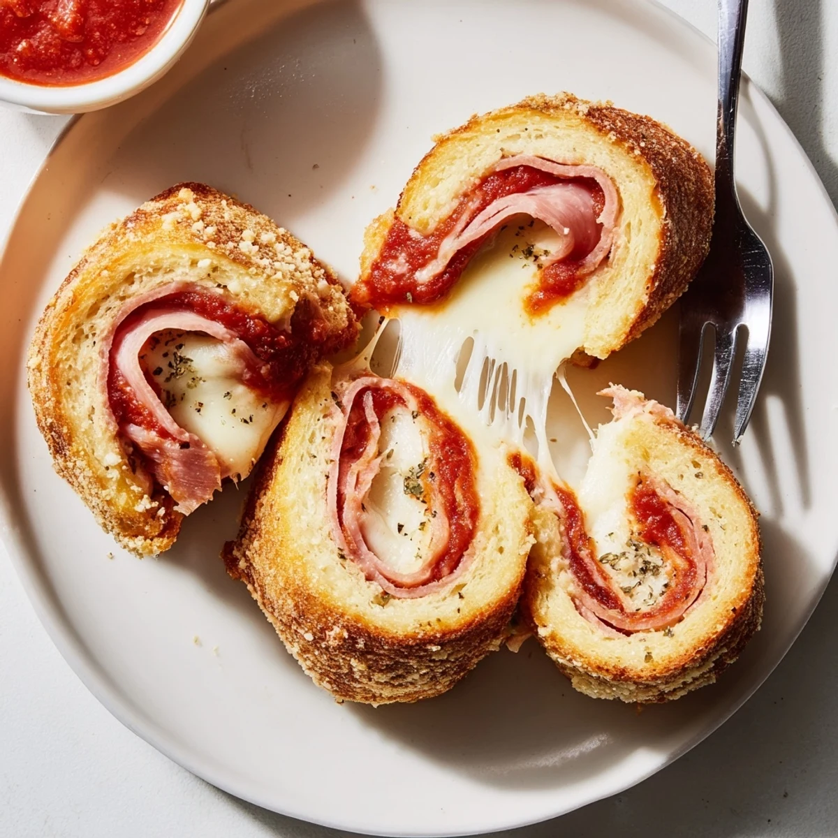 Warm Crispy Cheesy Roll Ups on parchment, buttery exterior and herb-speckled parmesan.