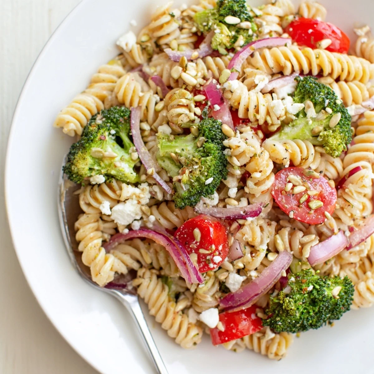 Cold Broccoli Pasta Salad served for picnics, tangy lemon and Dijon flavor.