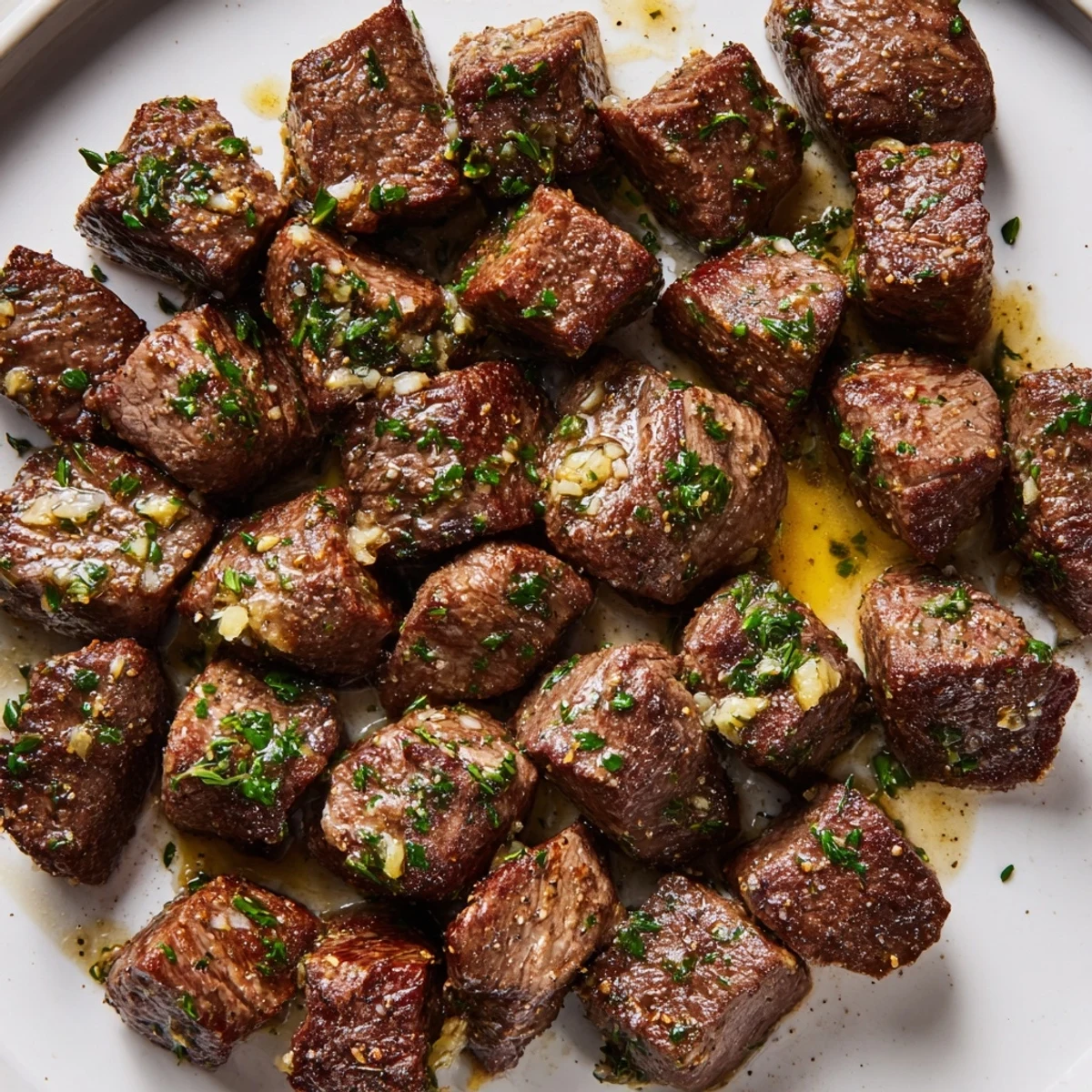 Pan-seared Garlic Butter Steak Bites sizzling in cast-iron, ready to serve