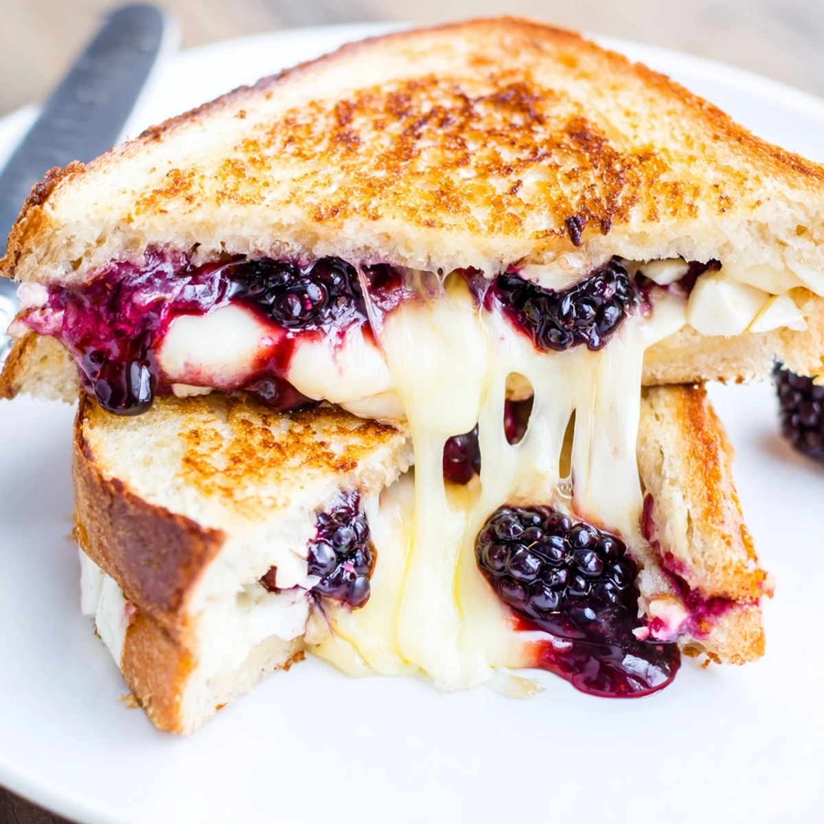 Pan toasted Balsamic Blackberry Bliss Grilled Cheese with creamy brie and juicy blackberries