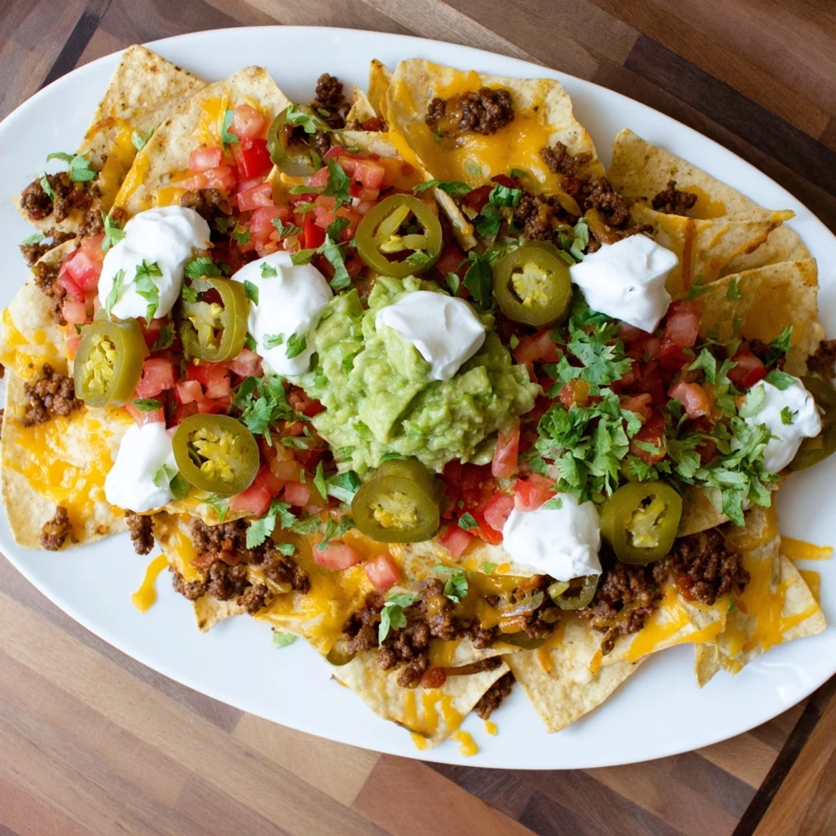 Crowd-pleasing Texas nachos featuring crispy chips topped with melted cheese and zesty seasoned beef