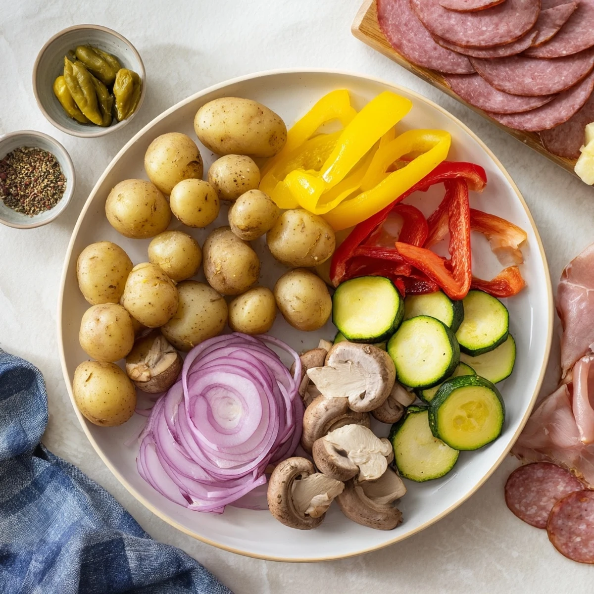 Golden melted raclette cheese bubbling over boiled potatoes and colorful grilled vegetables